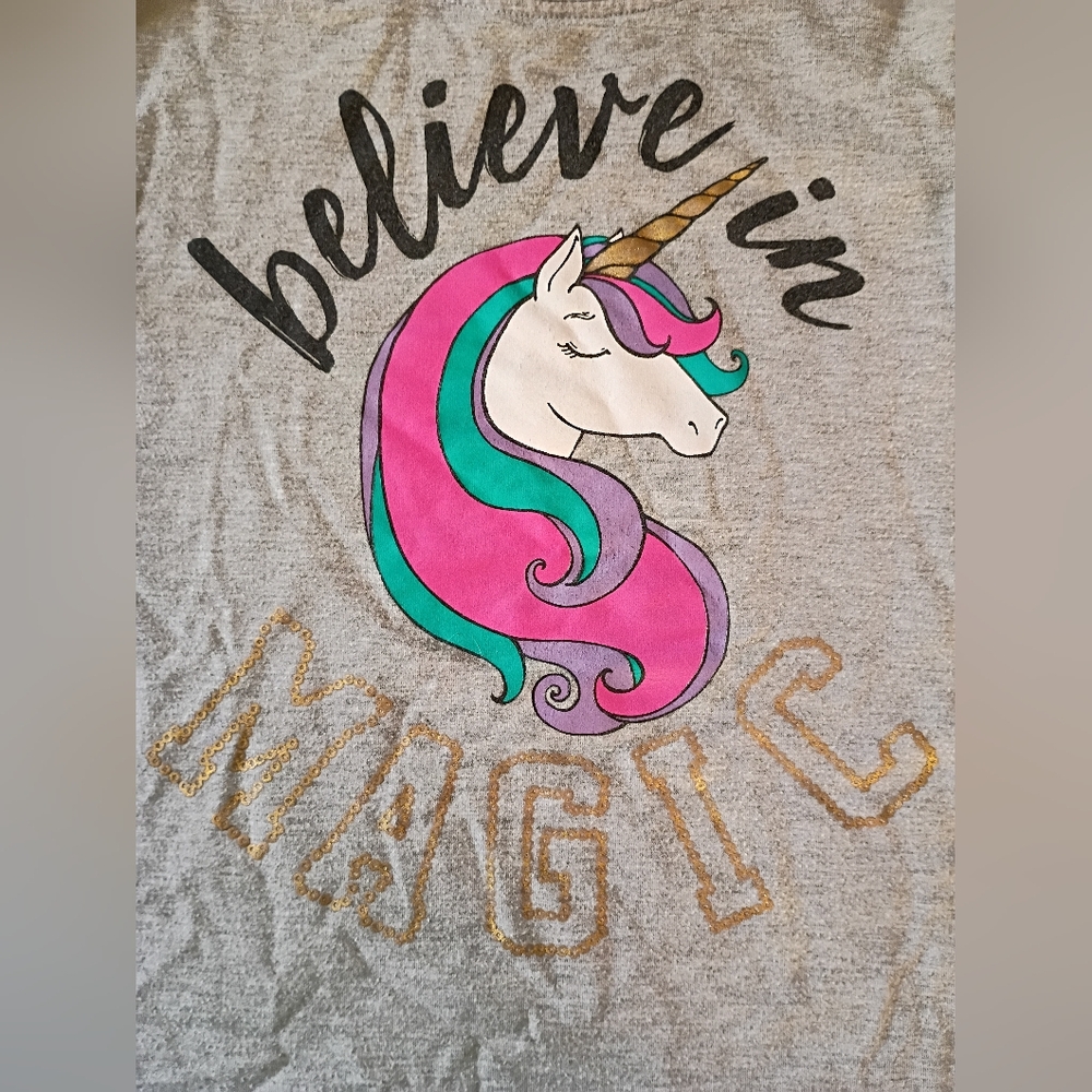 Belle Du Jour Pink Teal And Purple Unicorn Graphic Long Sleeve Tee Size 7/8